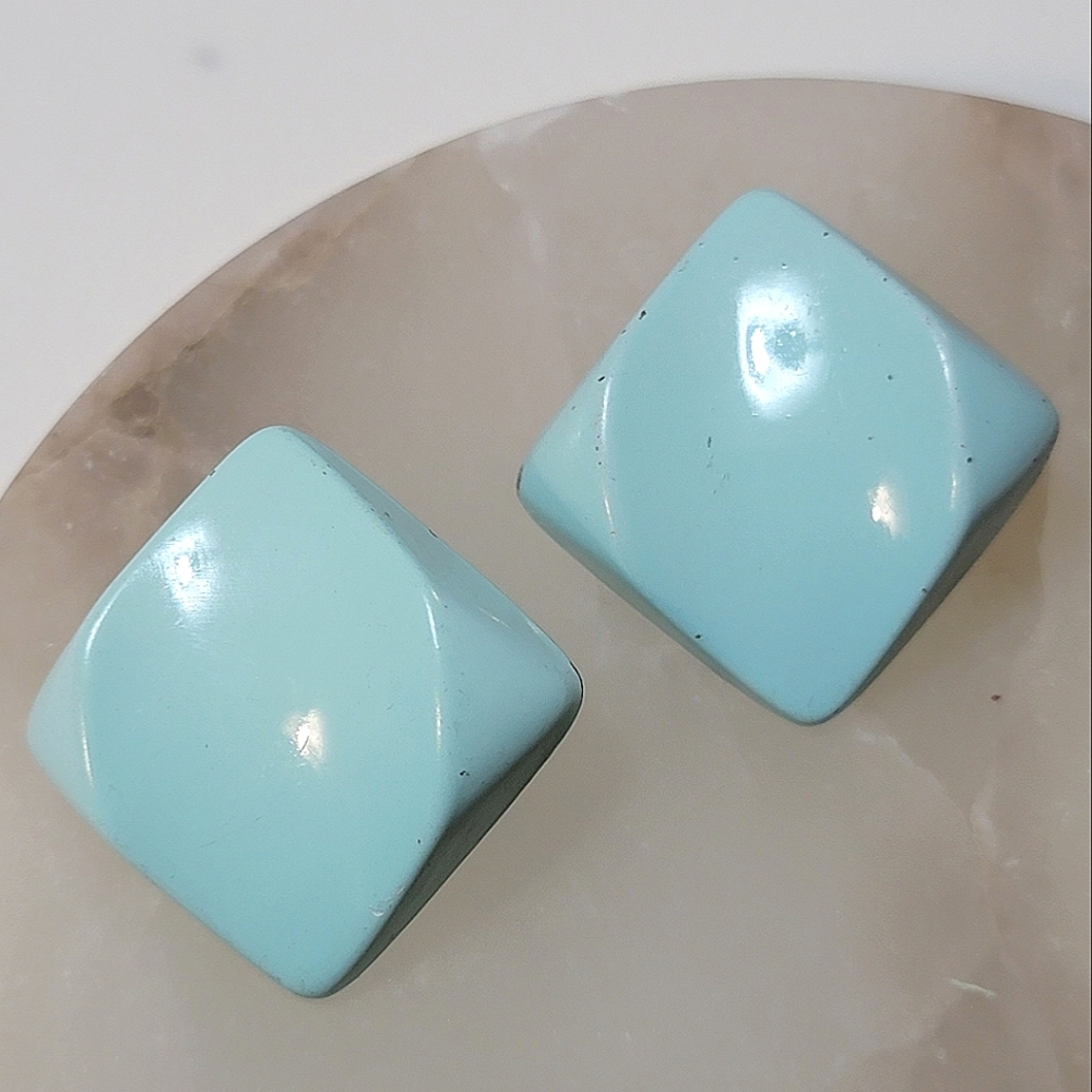 Vintage Enamel Diamond Earrings Mint Seafoam - Picture 2 of 7